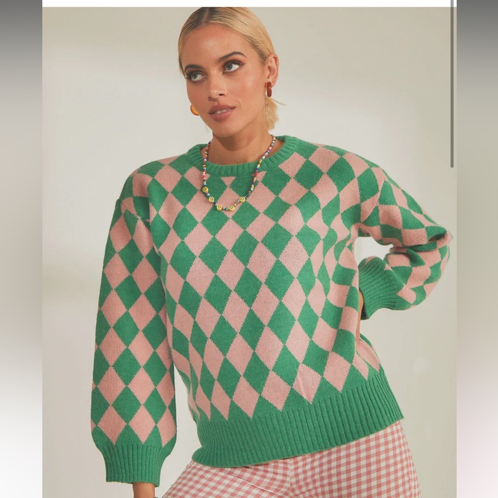Green & Pink Crewneck / Pullover Sweater by PepperMayo - NEVER WORN